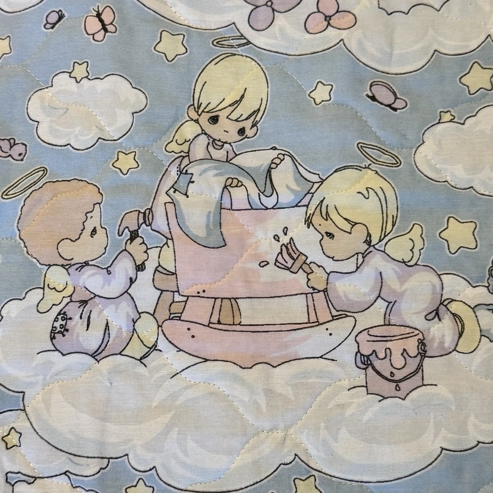 Vintage Precious Moments Baby Crib Blanket 45x32" Comforter Quilt Angels - Picture 4 of 10